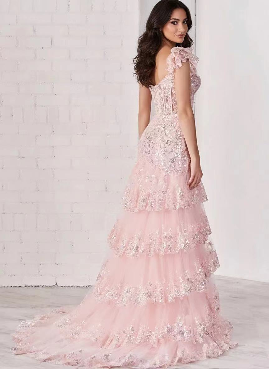 Off the shoulder A-line Princess Straps lace prom dress