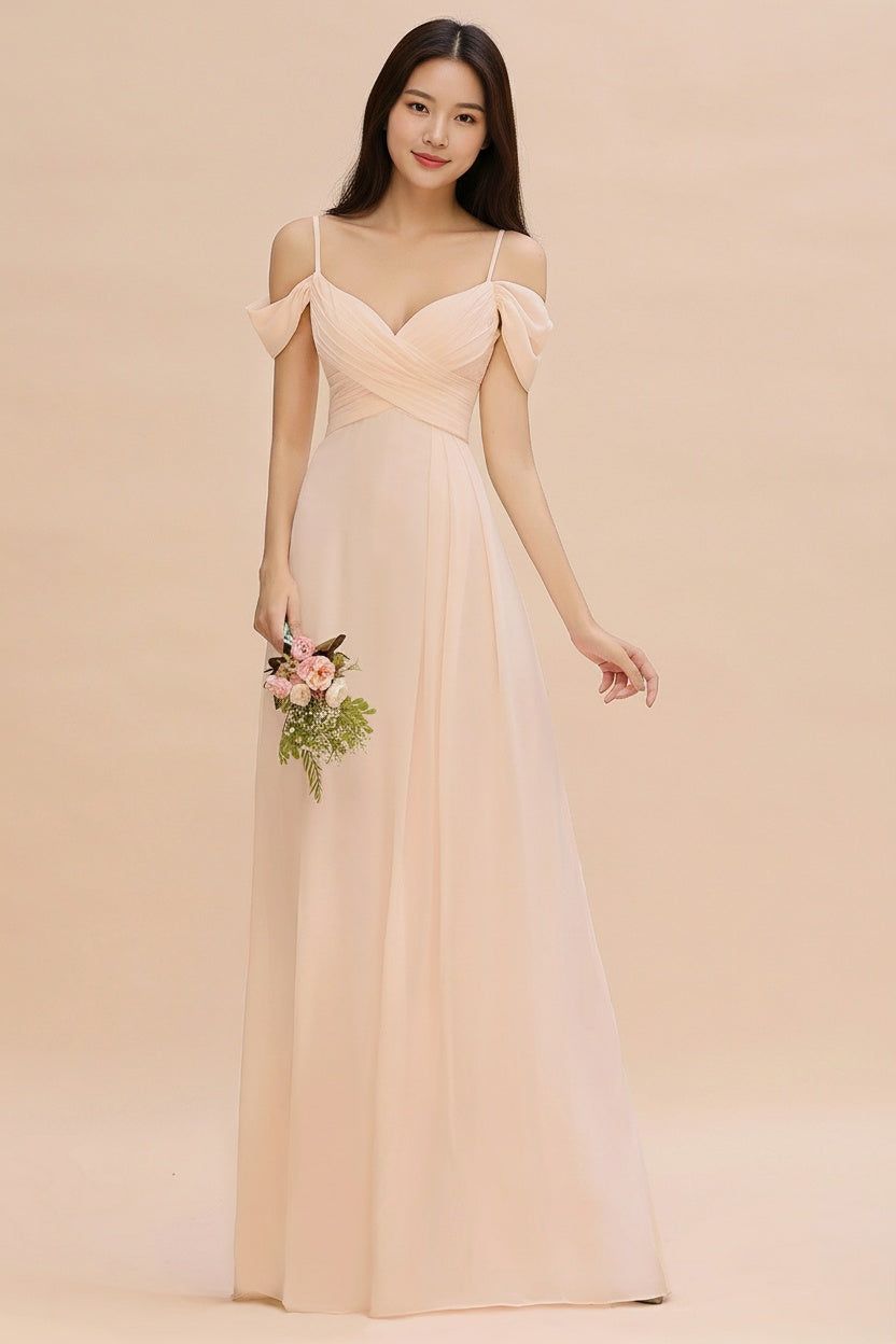 Bridesmaid Dress Burgundy color Off-the-shoulder with Spaghetti Straps