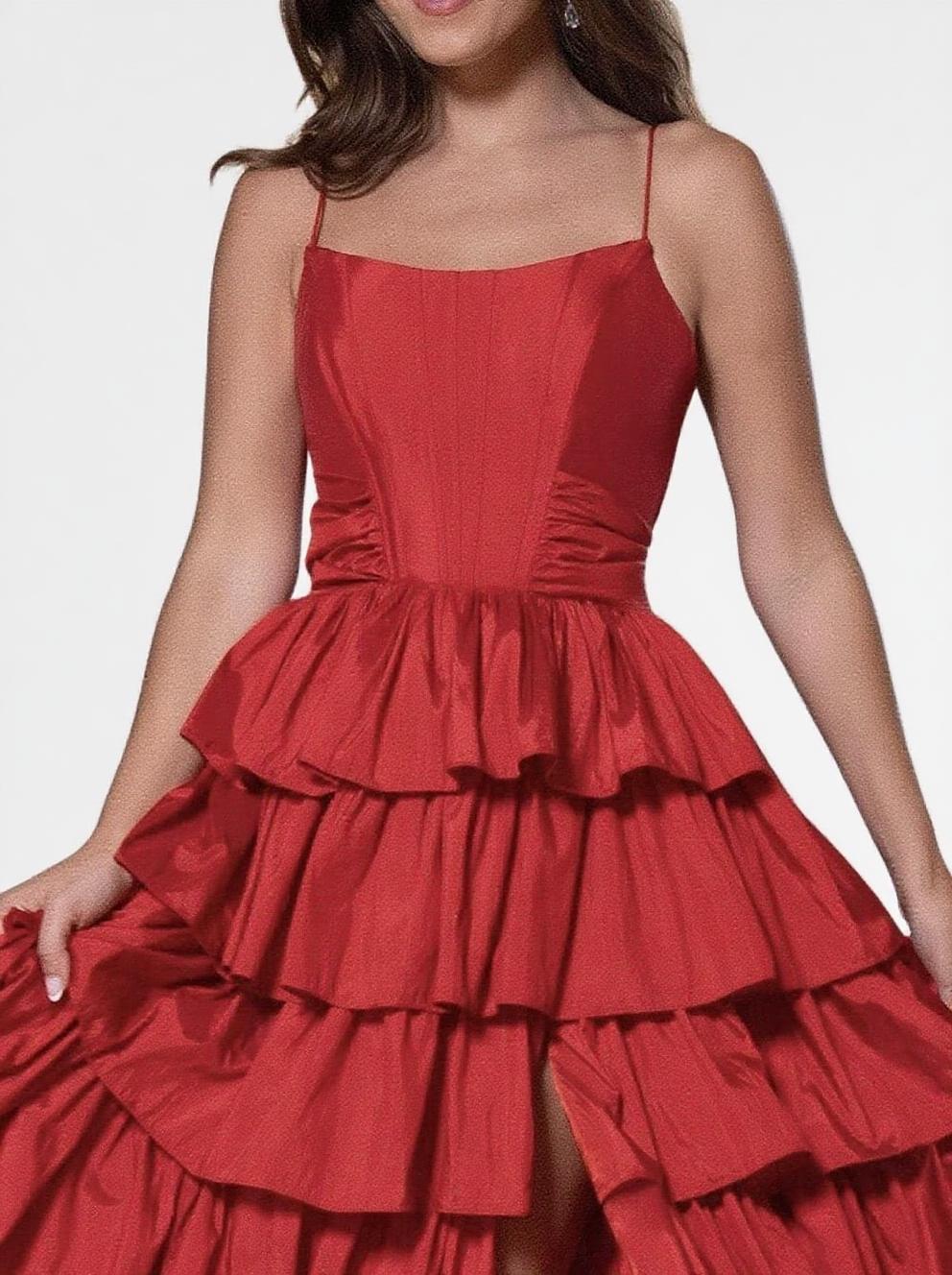 Formal gown Speghetti straps tiered layered V neck party dress