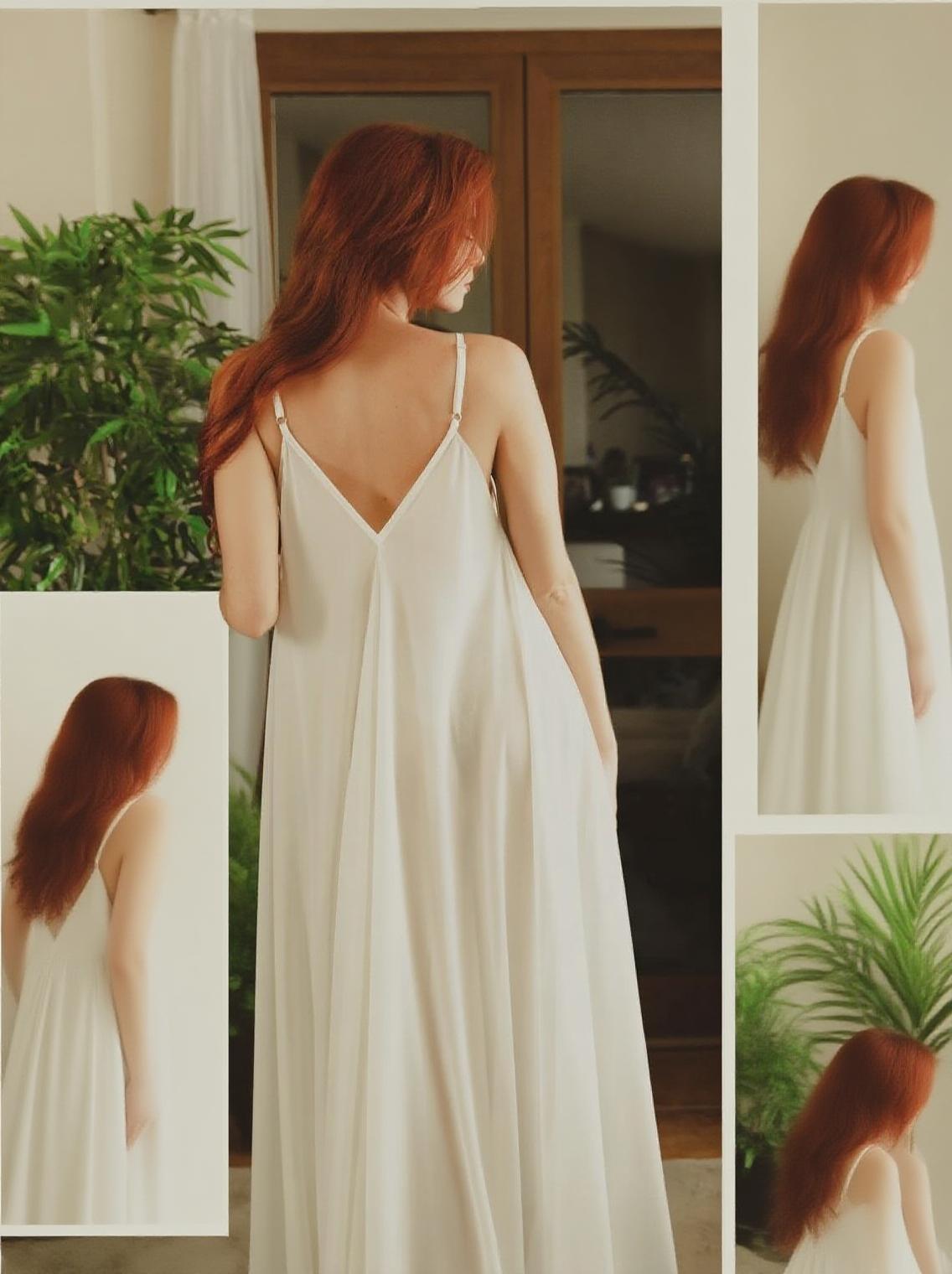 Spaghetti straps long V neck floor length sleeveless comfortable dress