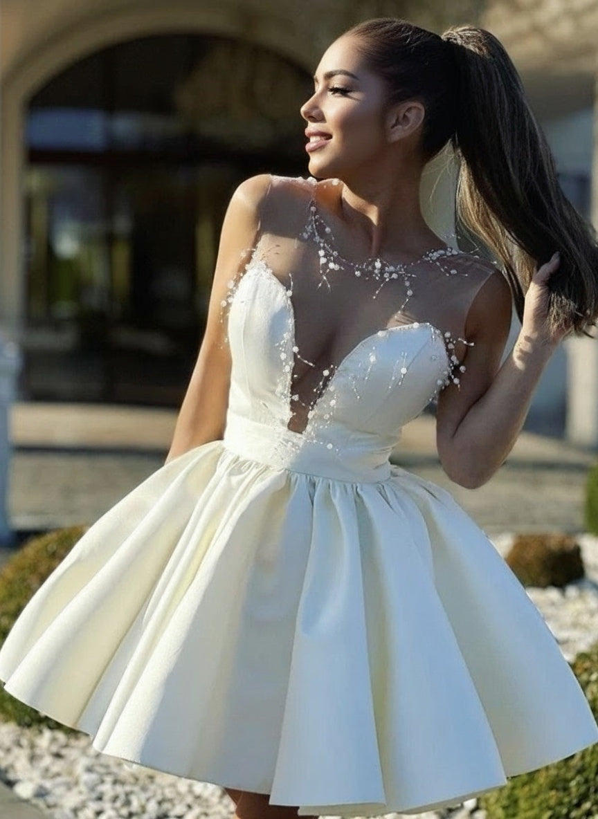 Short length deep V neck party dress