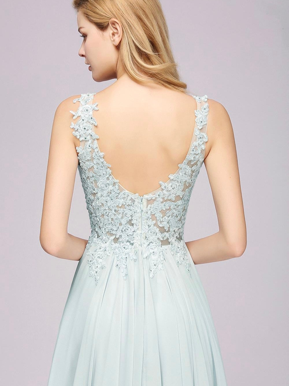Lace straps sleeveless floor length chiffon formal party and prom dress