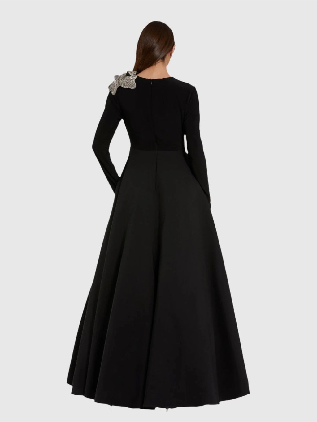Elegant Satin Unique boat neck full sleeve floor length wedding and formal party dress