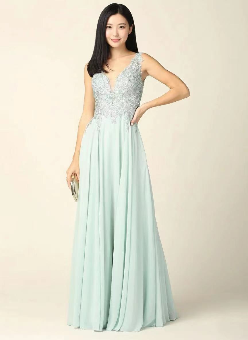 Lace straps sleeveless floor length chiffon formal party and prom dress