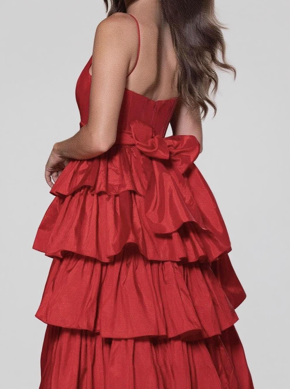 Formal gown Speghetti straps tiered layered V neck party dress