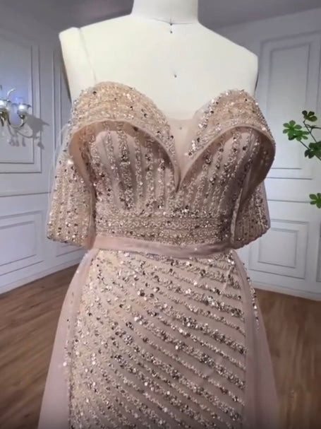 Mermaid style side split sparkling sequined off the shoulder straps gorgeous party dress
