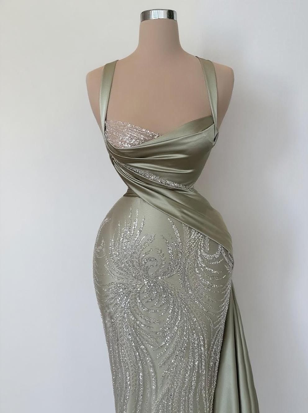 Gorgeous Mermaid style embellished sleevless with Satin Draping party dress