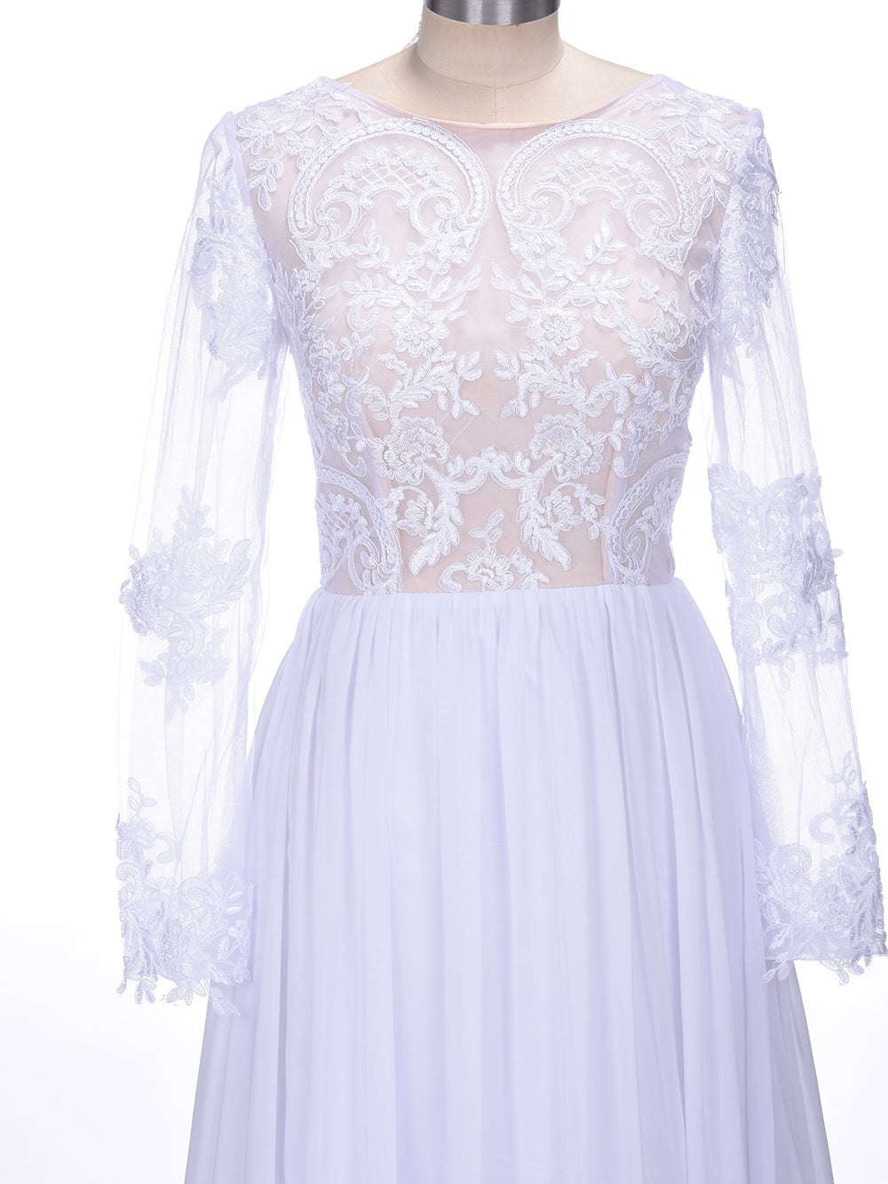 Elegant Full sleeve with lace floral design Sweep length dress