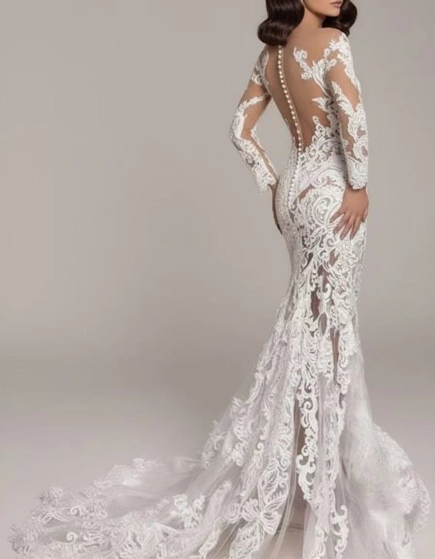 Chapel Length Floral Lace full SLeeve gorgeous bridal dress