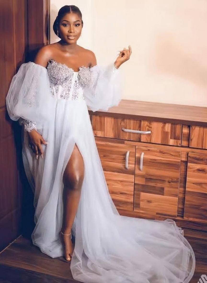 Floor length off the shoulder gorgeous bridal dress