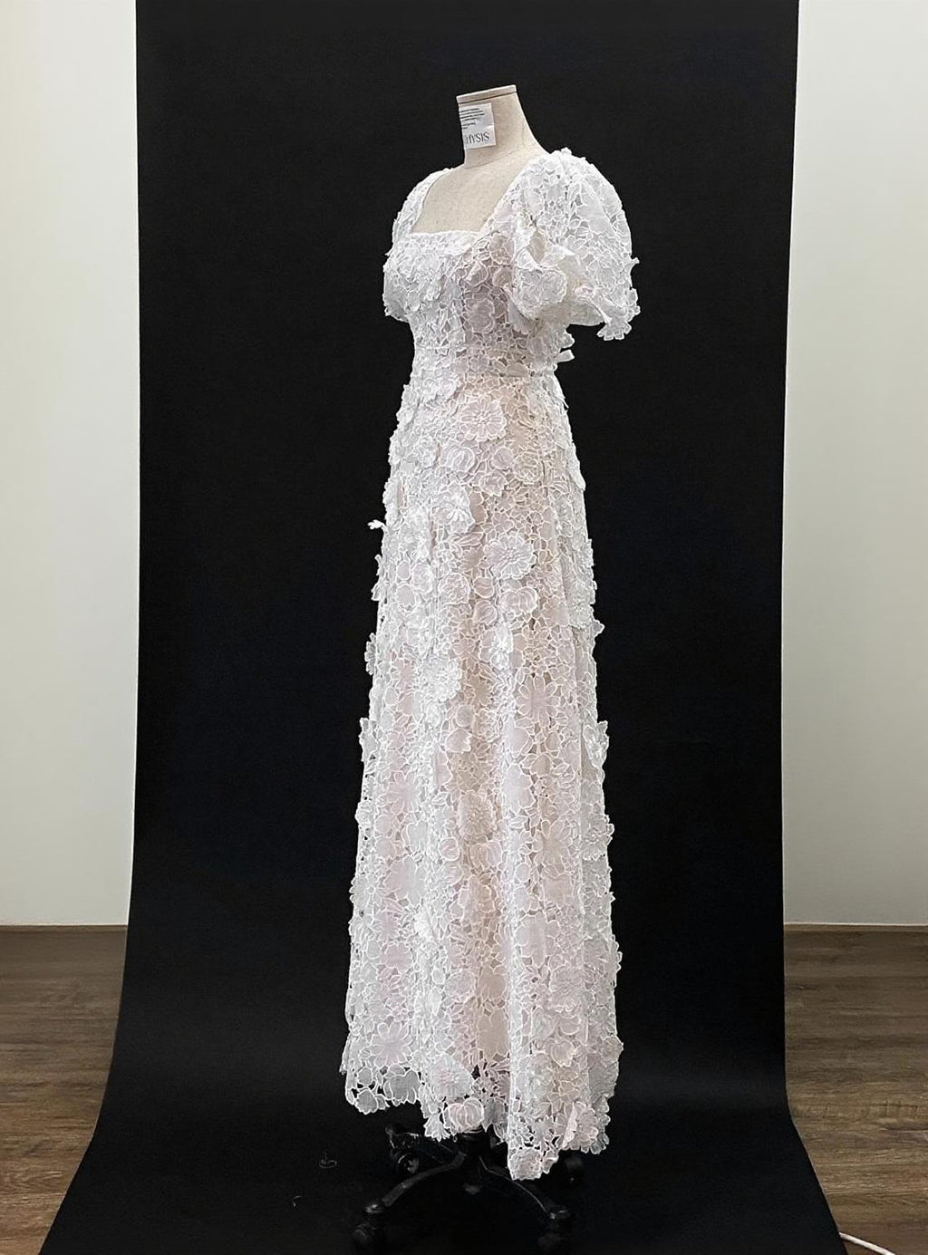 Floral Padded Puff Sleeve Dress Square neck floor length