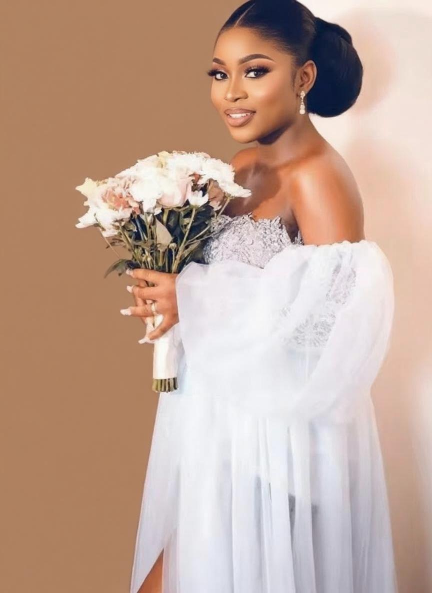 Floor length off the shoulder gorgeous bridal dress