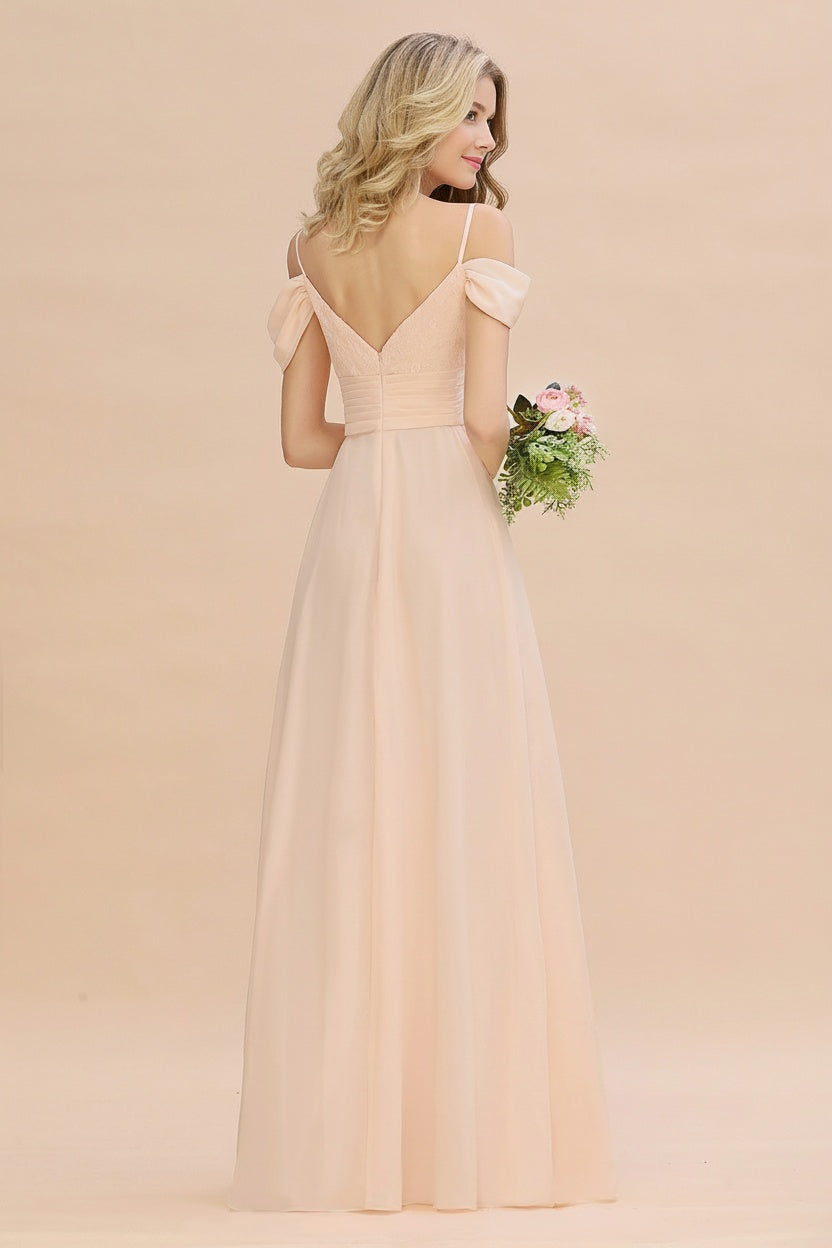 Bridesmaid Dress Burgundy color Off-the-shoulder with Spaghetti Straps