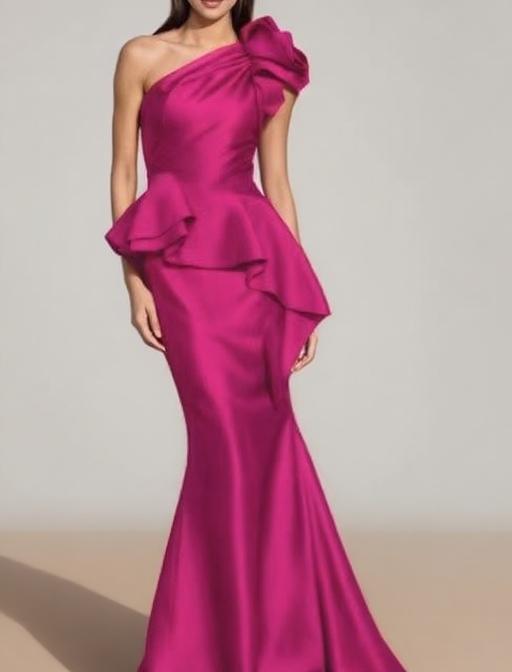 Satin one shoulder floor length sleeveless party and bridesmaid dress