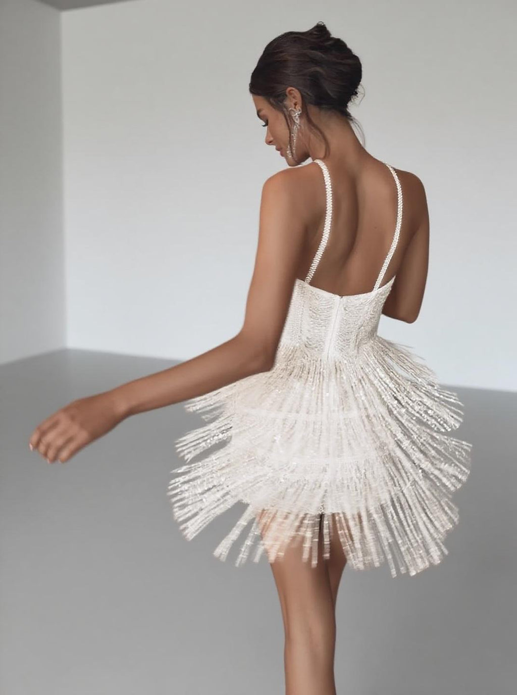 Fashion Sequin Backless Dress Suspender Tassel short length sleeveless