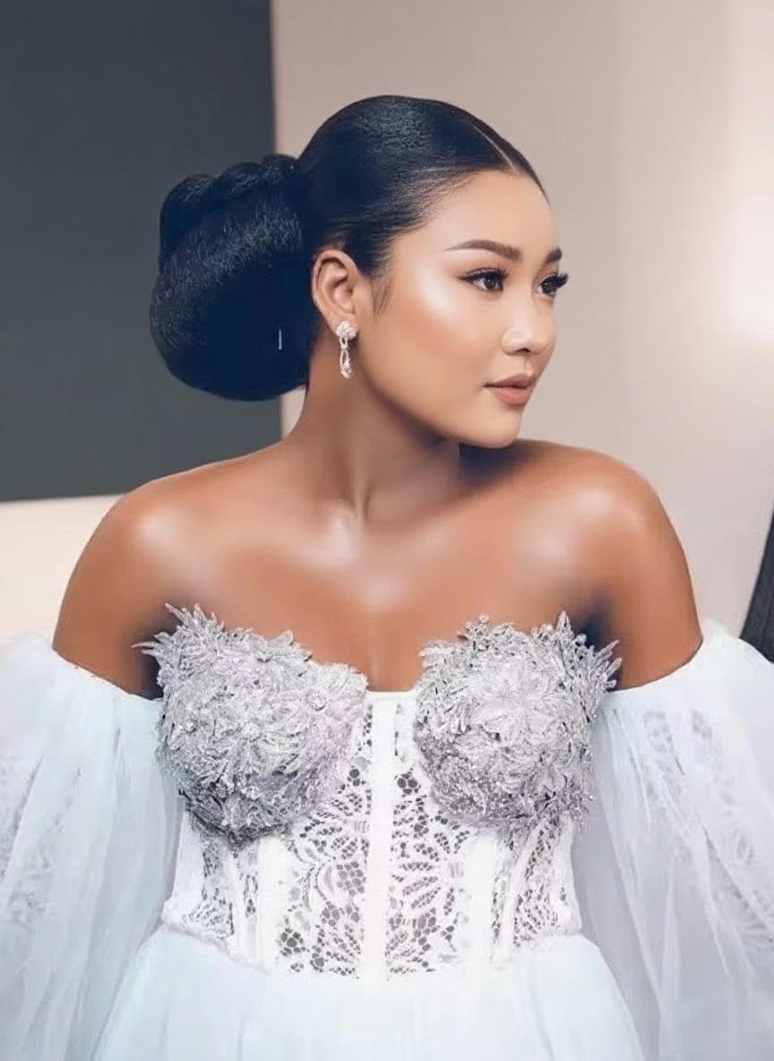 Floor length off the shoulder gorgeous bridal dress