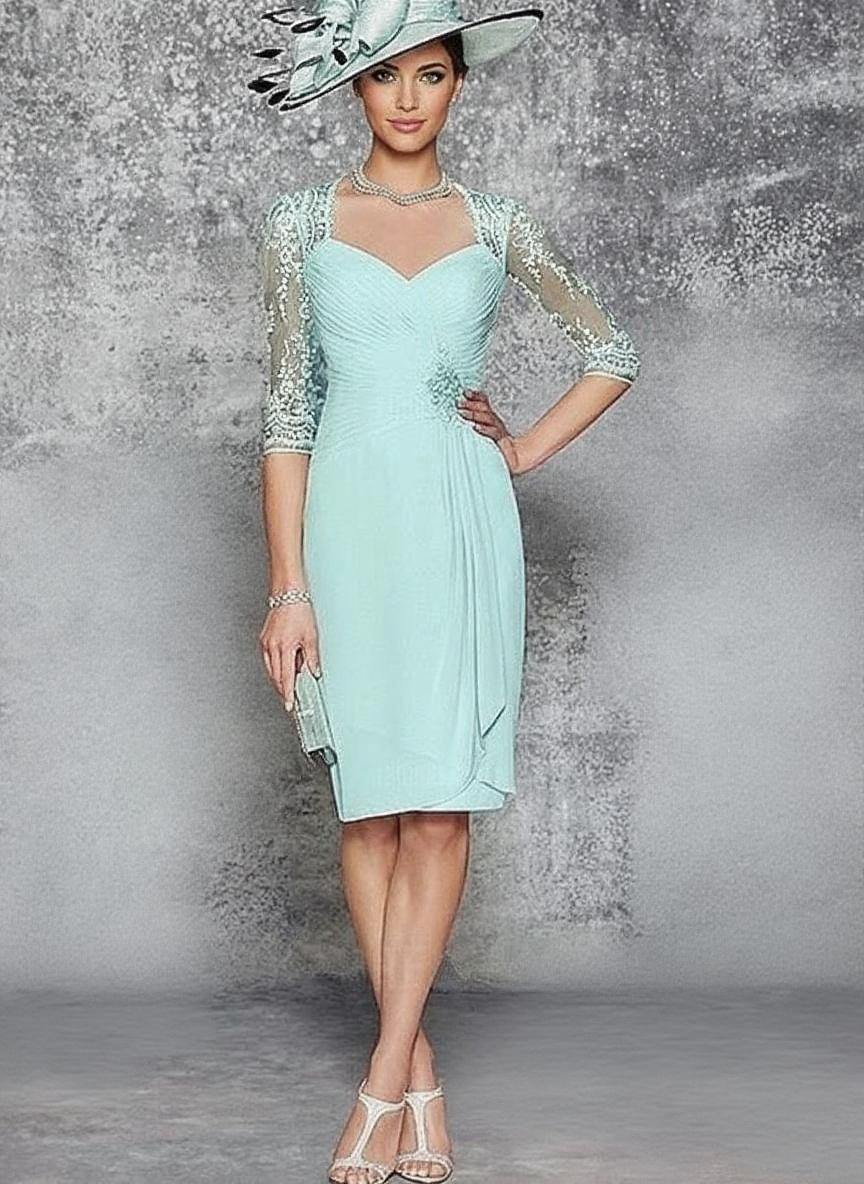 Column Chiffon Applique V-neck Sleeveless Knee-Length wedding guest dress