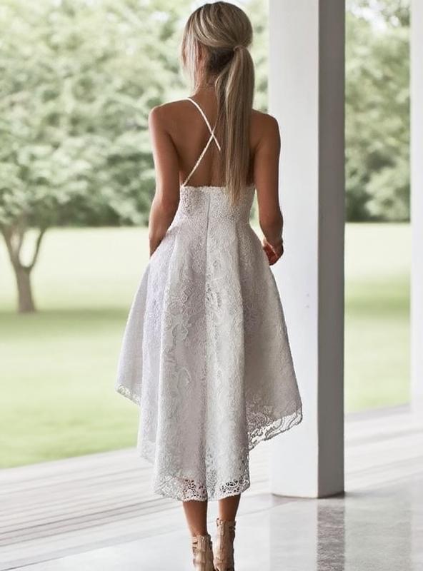 Spaghetti straps deep V neck sleeveless knee length floral lace designed party dress