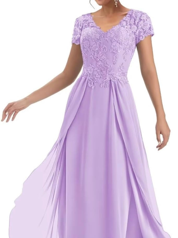 Ankle length lace designed short sleeve party dress