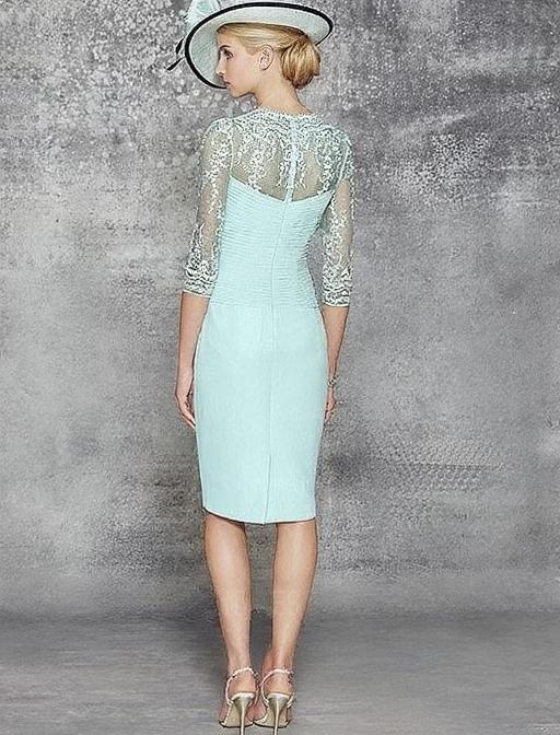 Column Chiffon Applique V-neck Sleeveless Knee-Length wedding guest dress