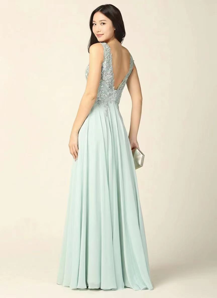 Lace straps sleeveless floor length chiffon formal party and prom dress