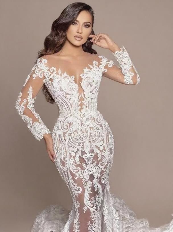 Chapel Length Floral Lace full SLeeve gorgeous bridal dress