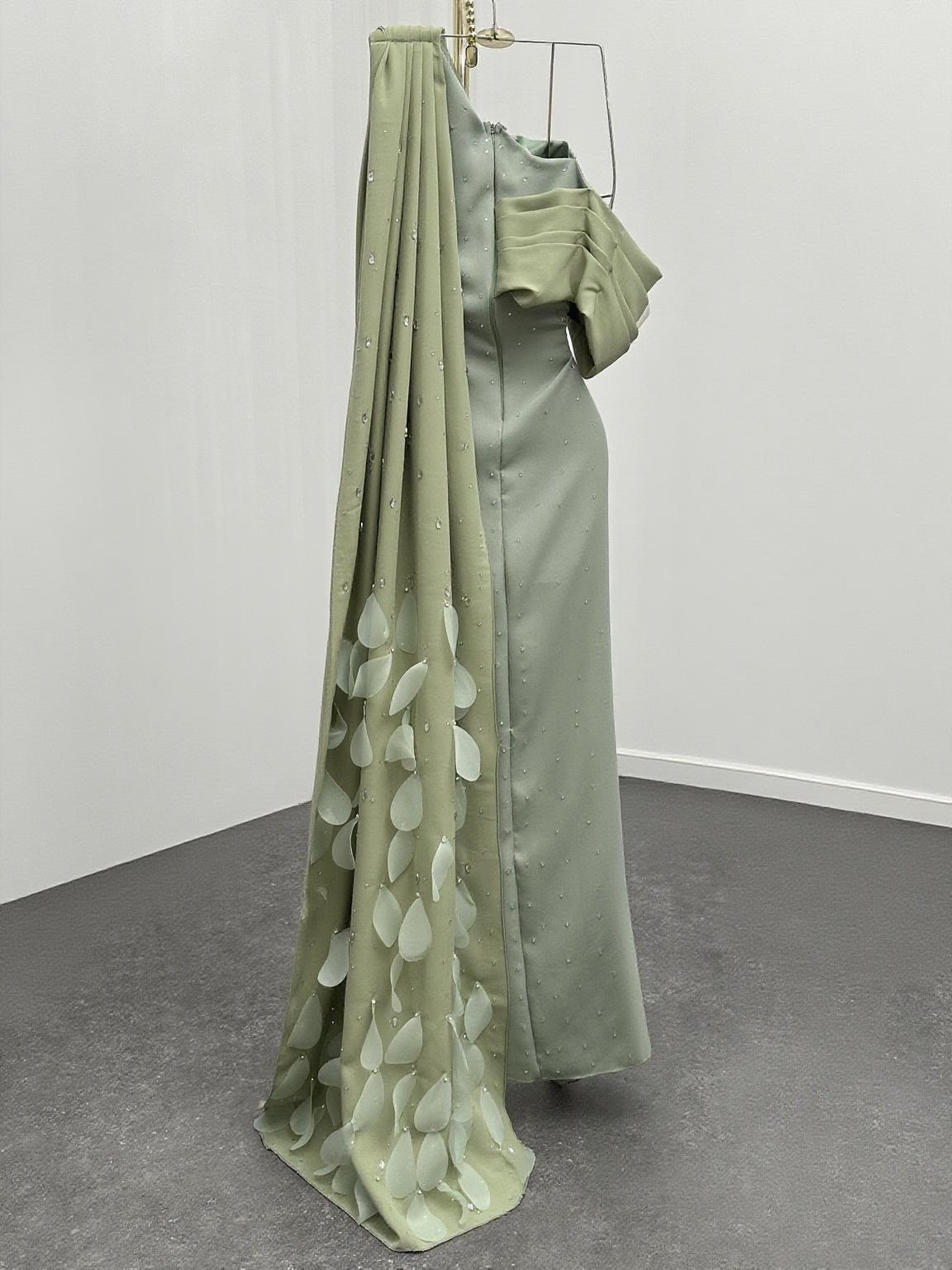 Uniquely designed Embroidery and side cape floor length party and ceremony dress