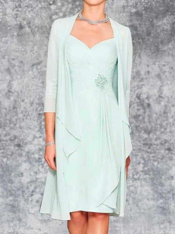 Column Chiffon Applique V-neck Sleeveless Knee-Length wedding guest dress