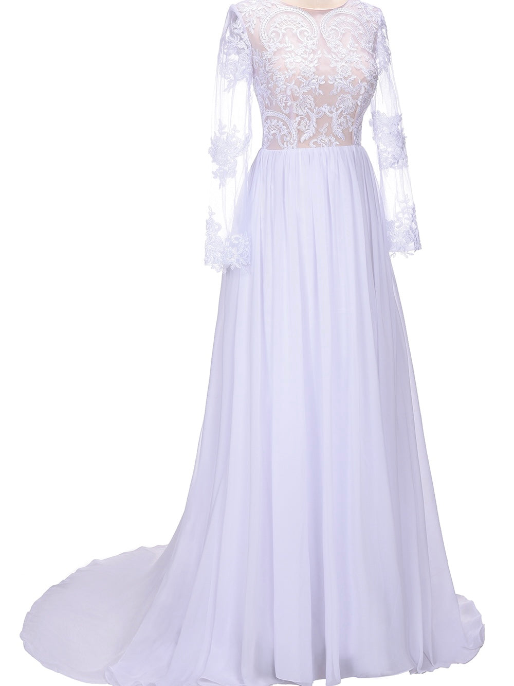 Elegant Full sleeve with lace floral design Sweep length dress