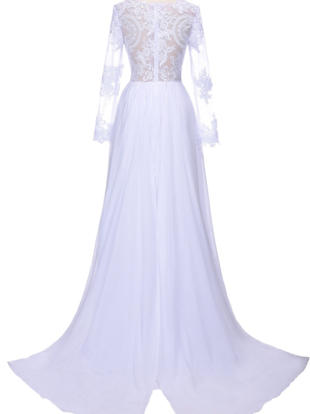 Elegant Full sleeve with lace floral design Sweep length dress