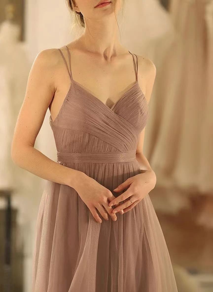 Spaghetti straps Chiffon floor length lace designed back party and prom dress