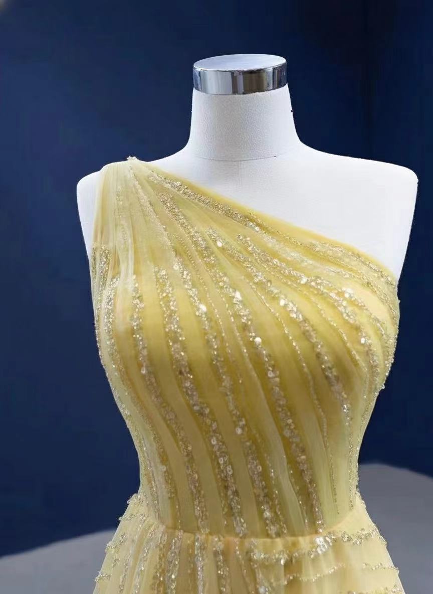 One shoulder sleeveless court length sequin party dress