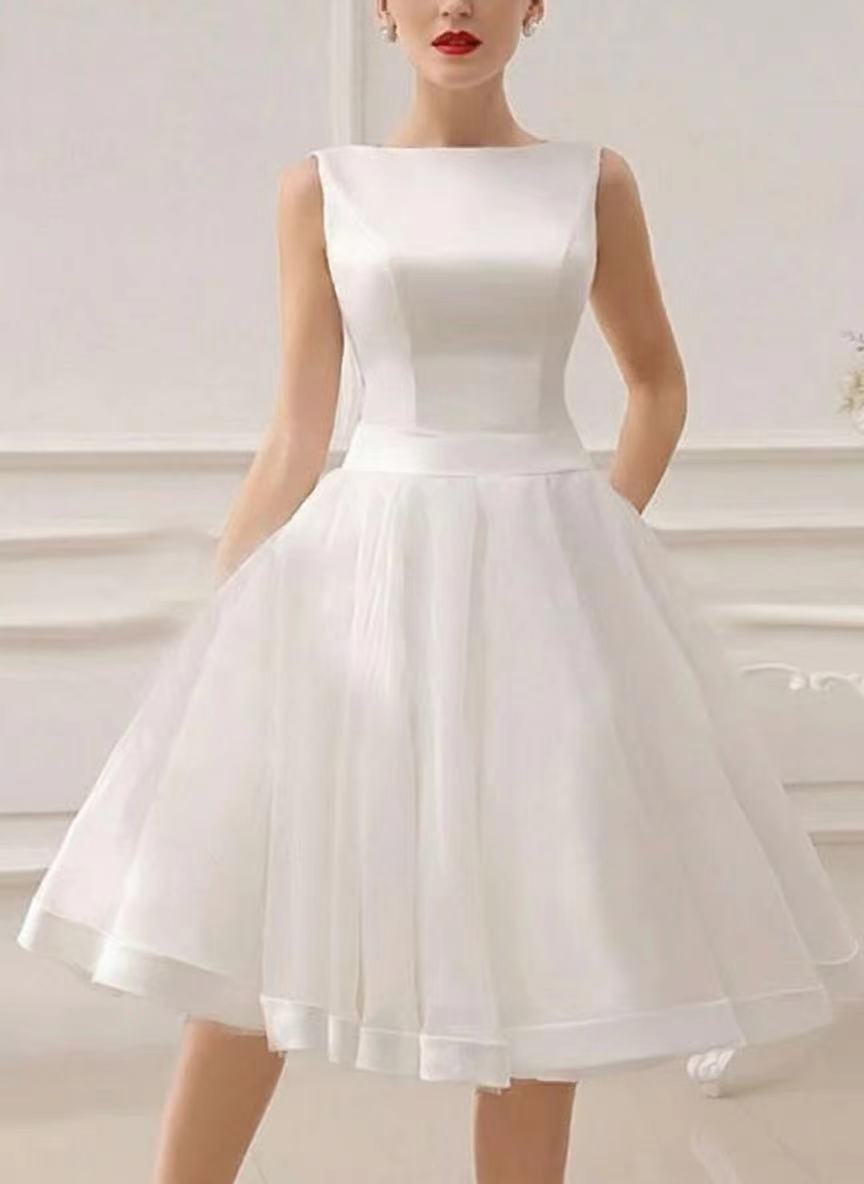 Satin and Organza high neck sleeveless short length party dress