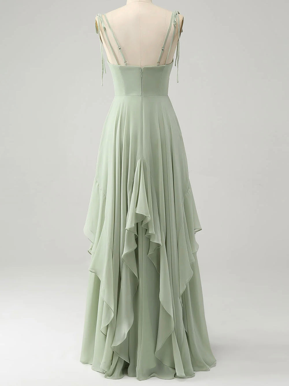 Chiffon A-line Bridesmaid Dresses V-neck Bow Spaghetti Straps Layered Ruffle