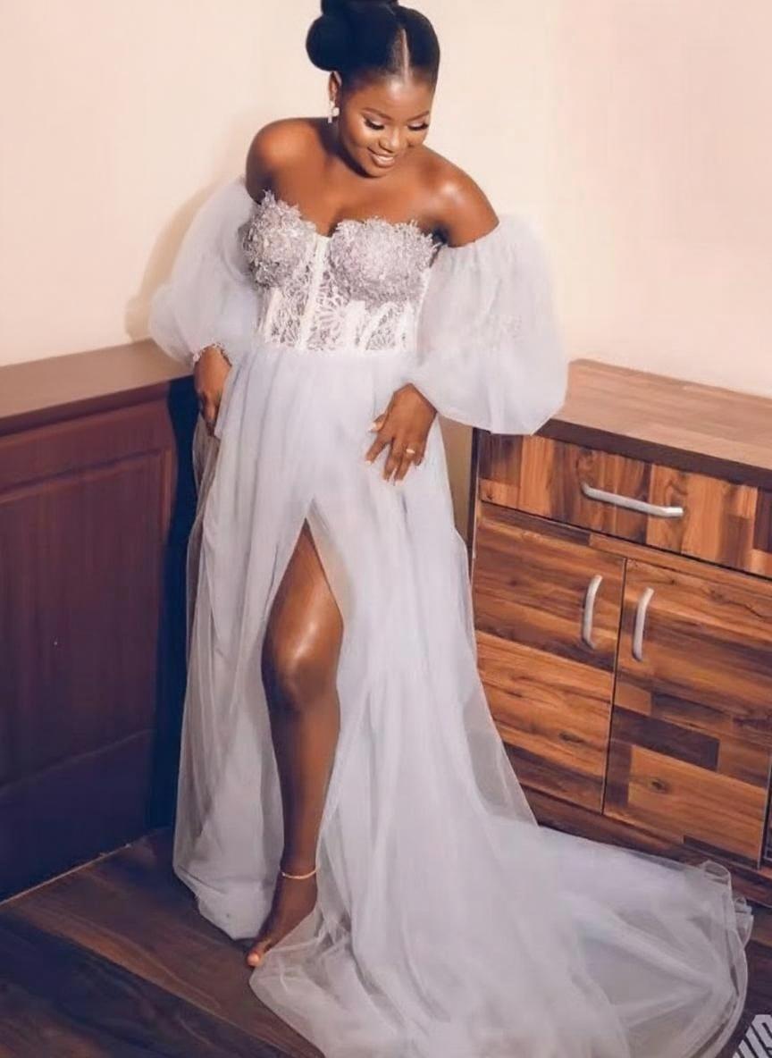 Floor length off the shoulder gorgeous bridal dress