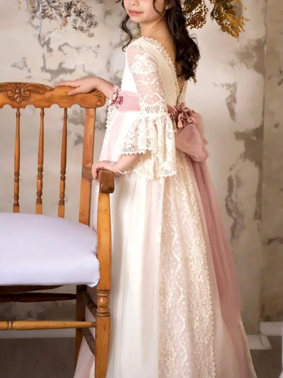 Floral laced full sleeve cute baby dress for special occassion