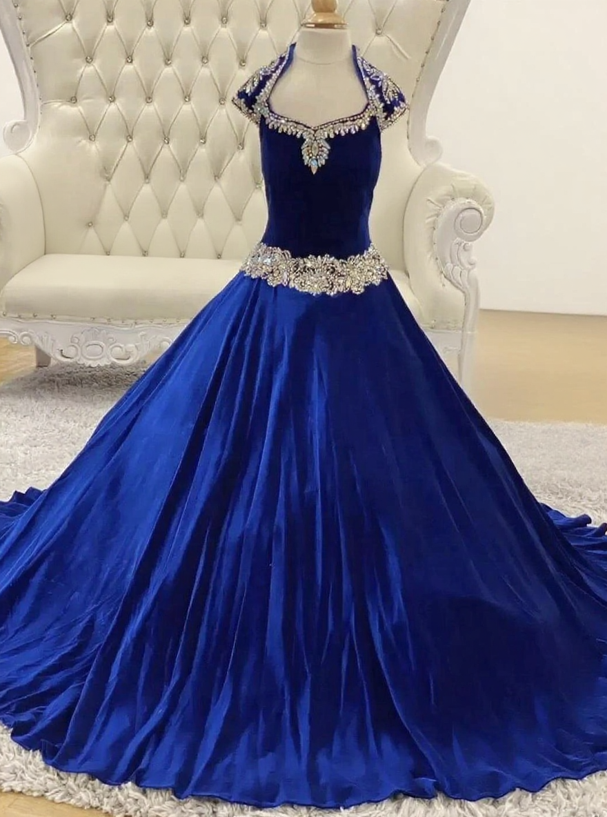 Royal blue Short sleeve floor length pageant dress