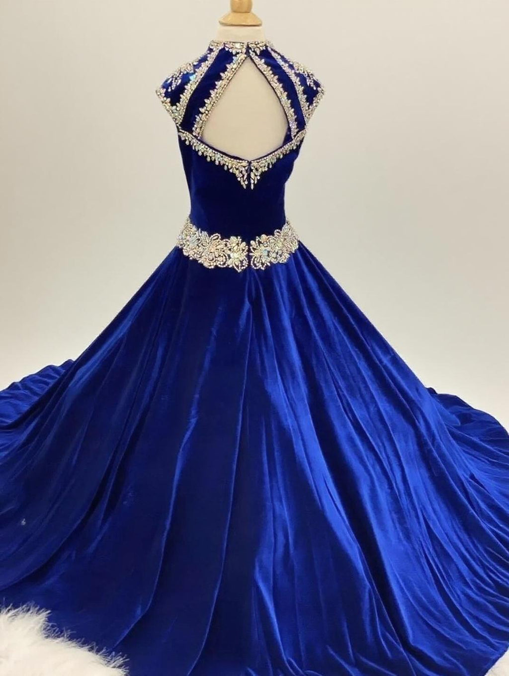 Royal blue Short sleeve floor length pageant dress