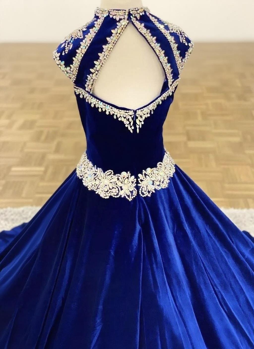 Royal blue Short sleeve floor length pageant dress