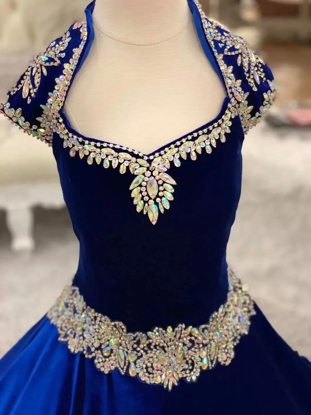 Royal blue Short sleeve floor length pageant dress