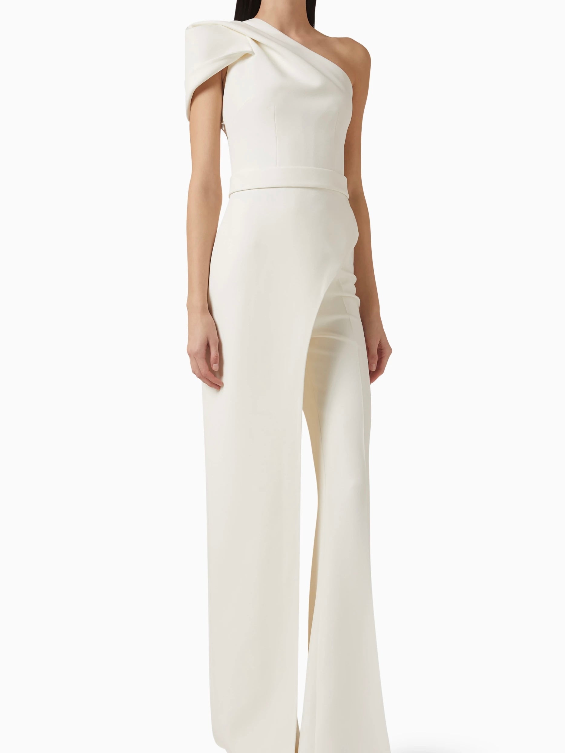 One shoulder casual jumsuit with belt