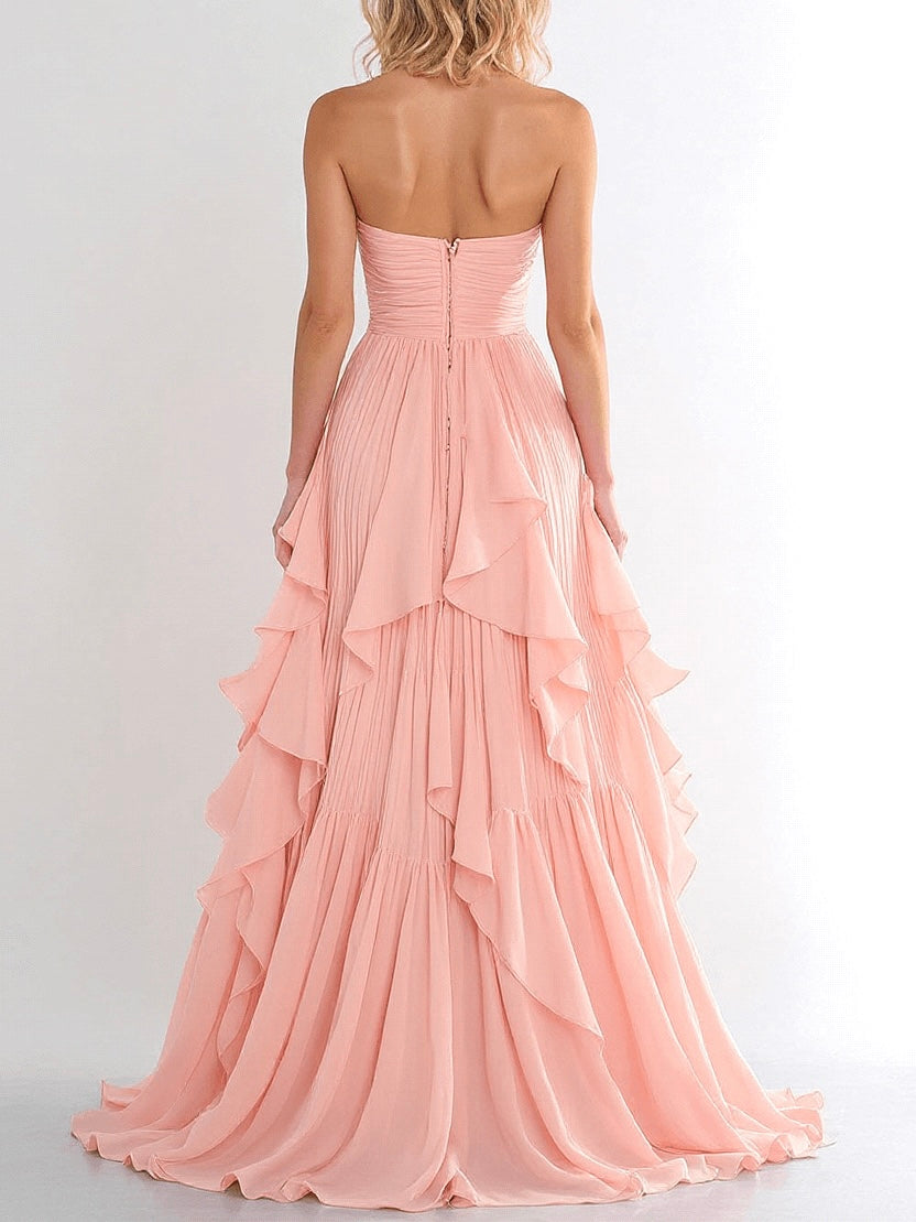 Off the shoulder Chiffon Ruffled Long Prom Dress