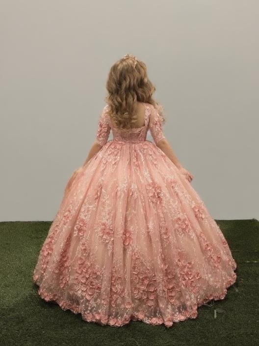 Gorgeous looking floral laced short sleeve flower girl dress for baby girls