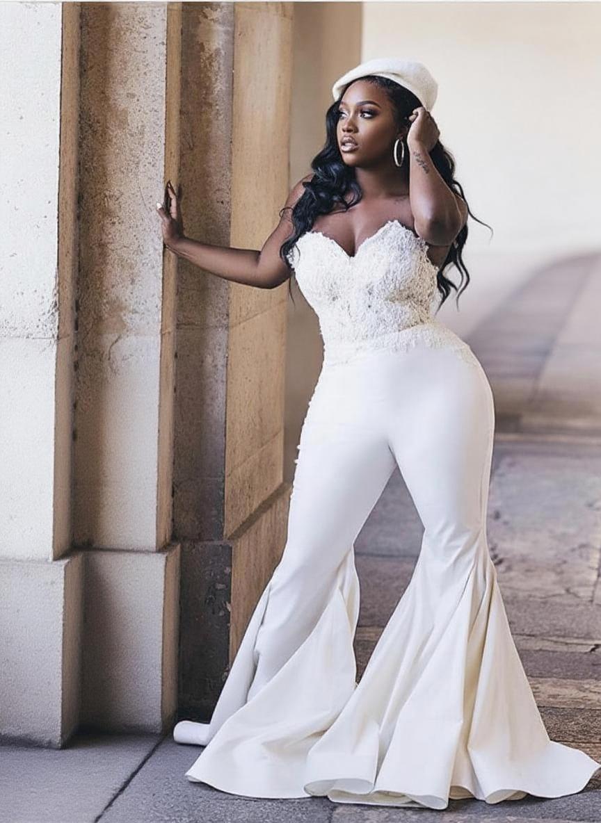 Off the shoulder wedding jumpsuit