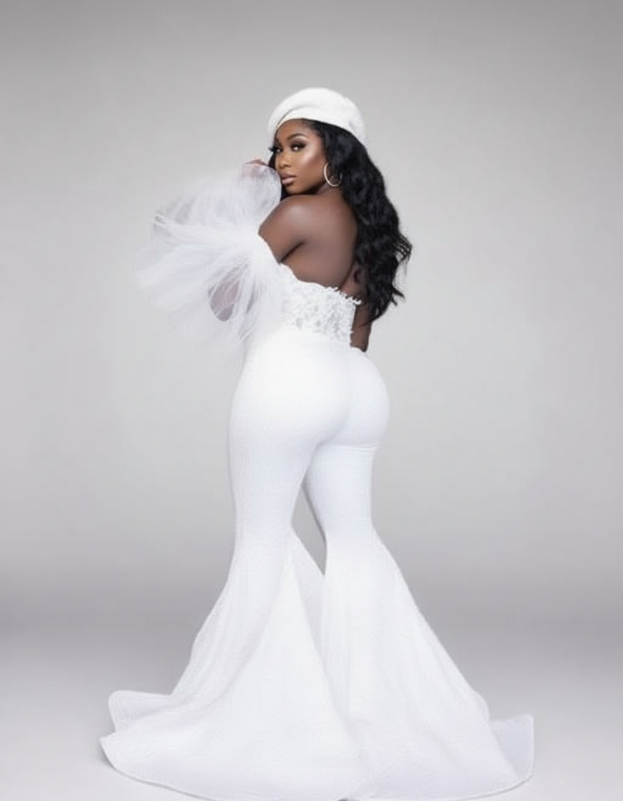 Off the shoulder wedding jumpsuit