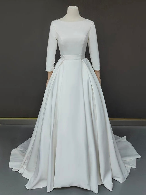 High neck long sleeve backless Cathedral length wedding dress