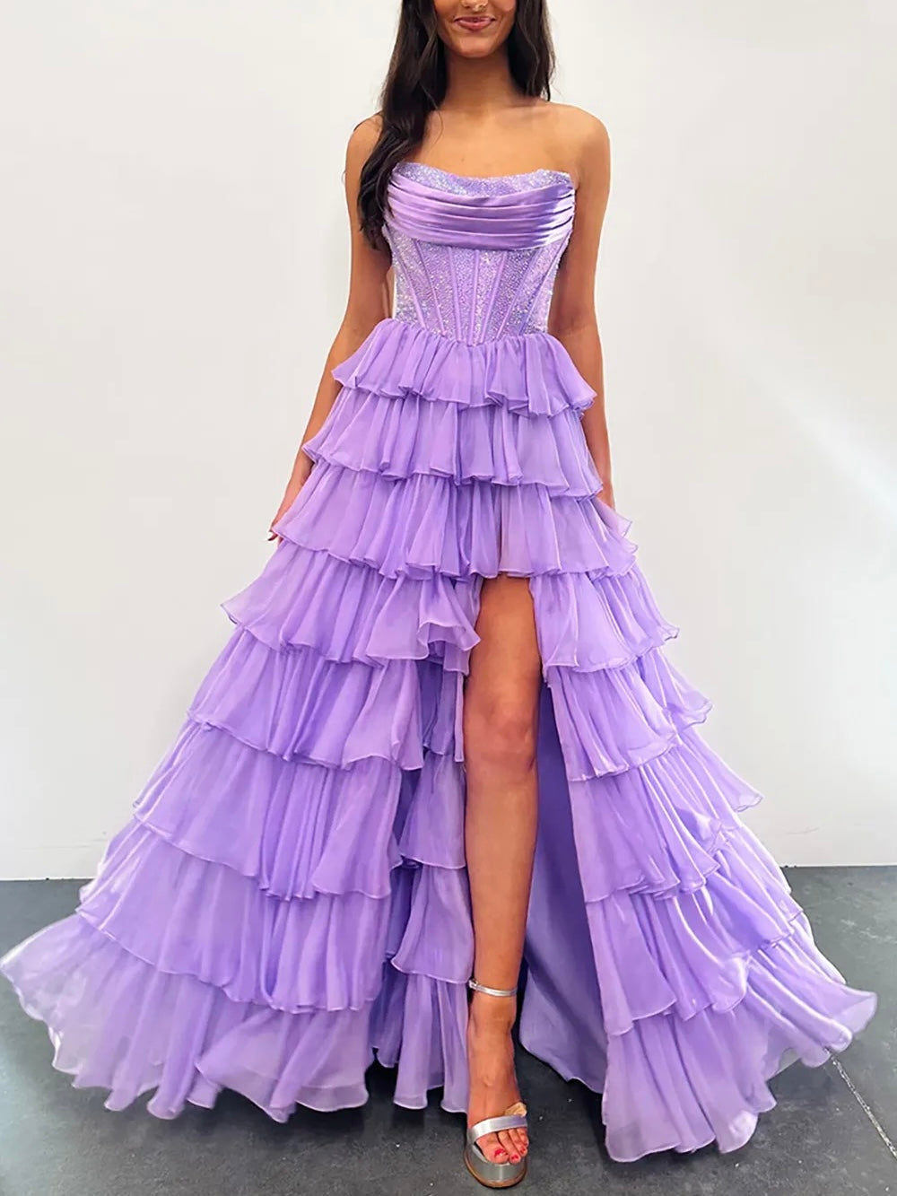 Strapless off shoulder Tiered Layer party dress