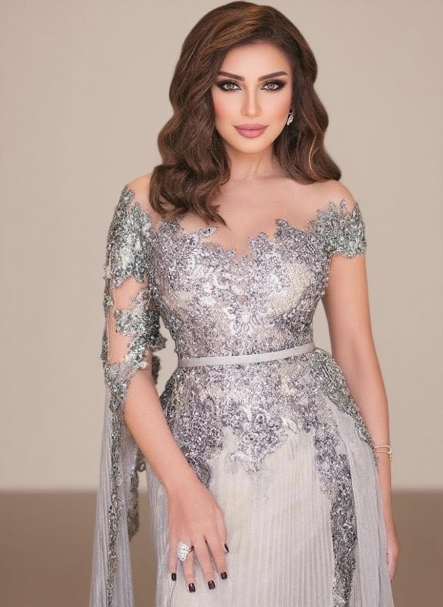 Gorgeously designed floral lace off shoulder straps bridal and party dress court length