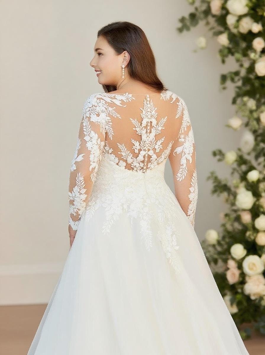 Exquisite A-Line O-Neck Long Sleeves Lace Appliques Bridal Gown