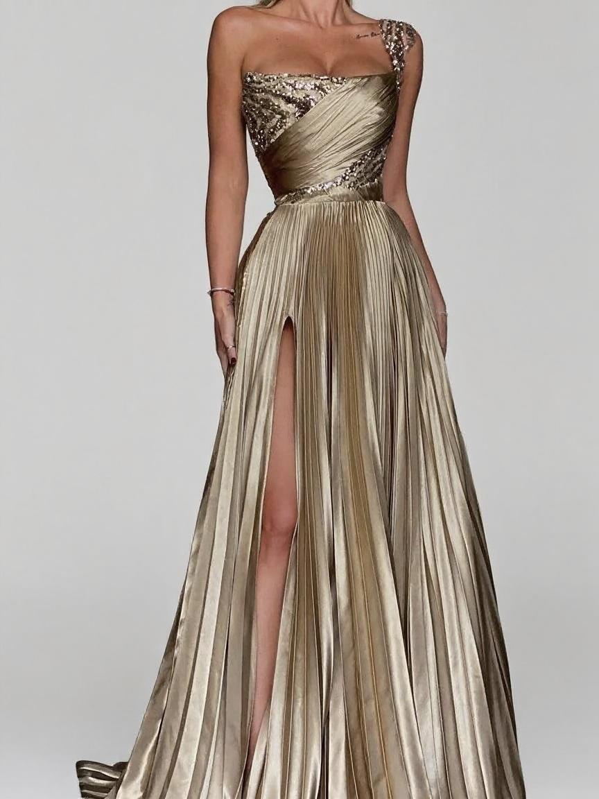 Single strap floor length sleeveless gorgeous looking gown for party and ceremonies
